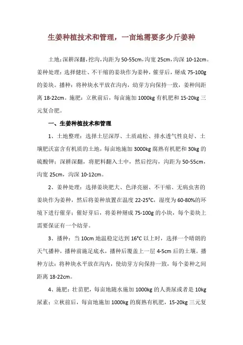 生姜种植技术和管理,一亩地需要多少斤姜种