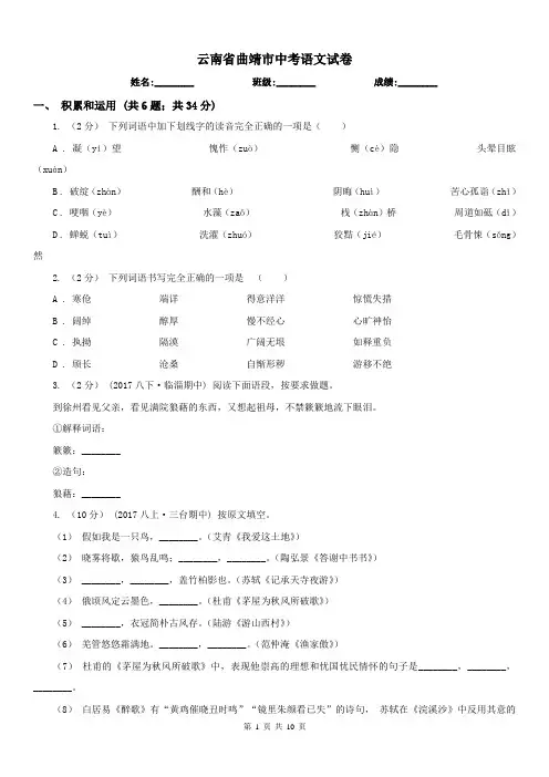 云南省曲靖市中考语文试卷