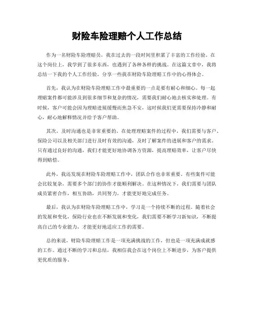 财险车险理赔个人工作总结
