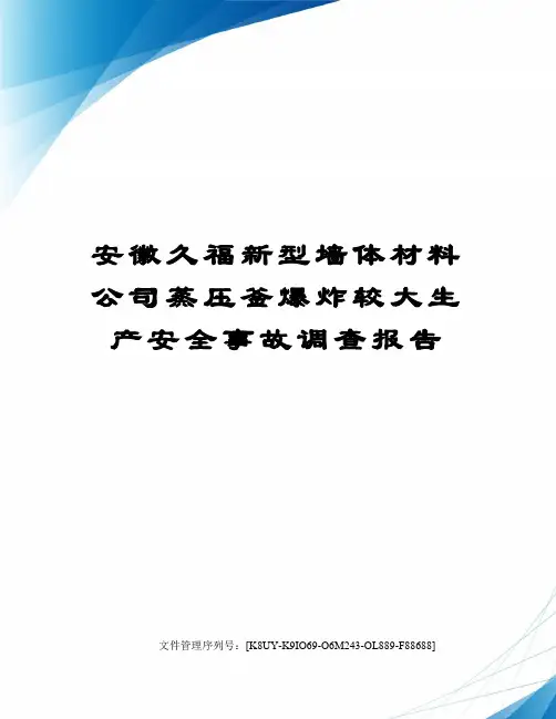 安徽久福新型墙体材料公司蒸压釜爆炸较大生产安全事故调查报告