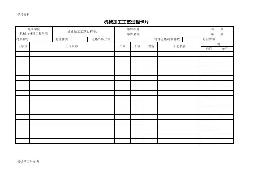 机械加工工艺过程及工序卡片模板资料