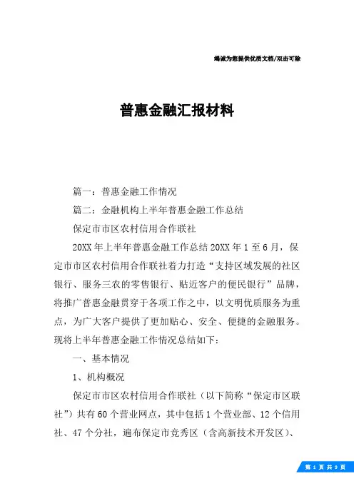 普惠金融汇报材料