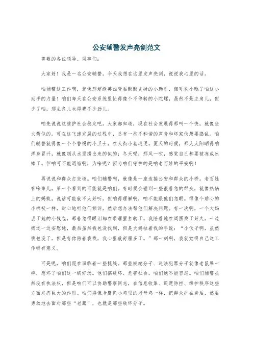 公安辅警发声亮剑范文