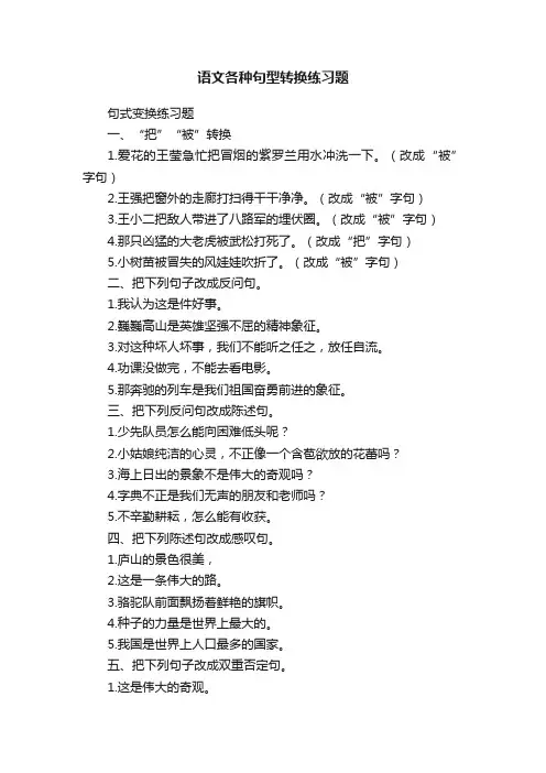 语文各种句型转换练习题