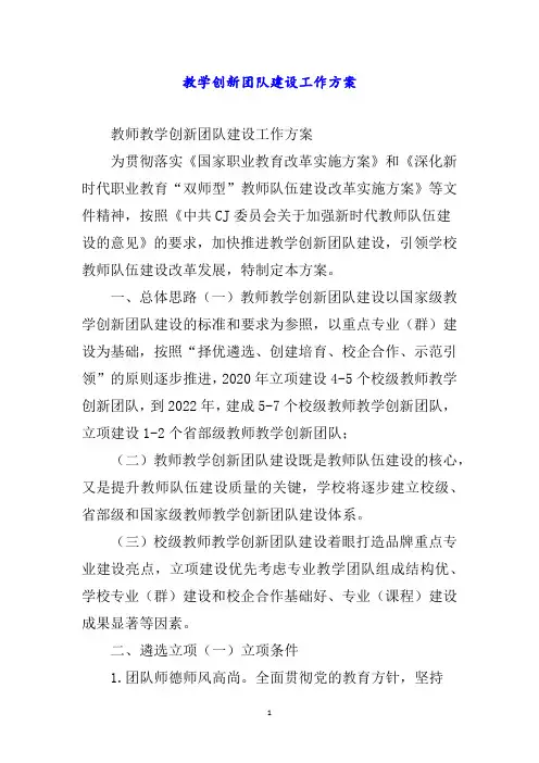 教学创新团队建设工作方案word