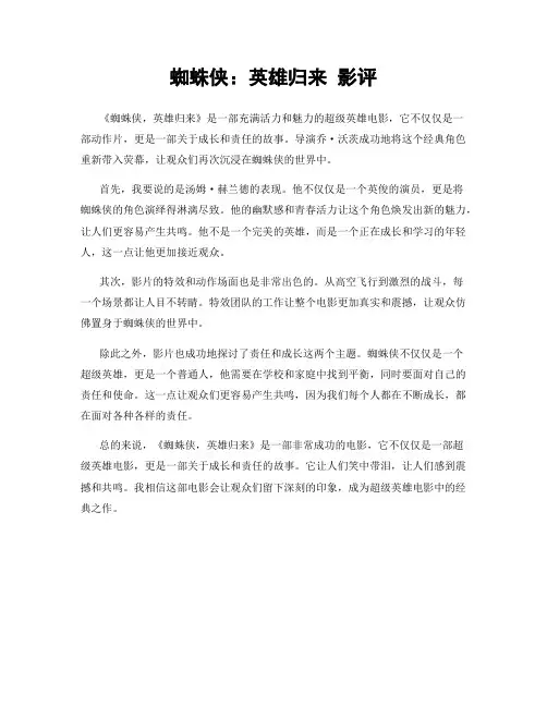蜘蛛侠：英雄归来 影评
