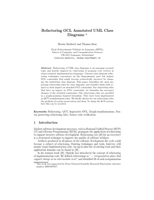 Refactoring OCL Annotated UML Class Diagrams