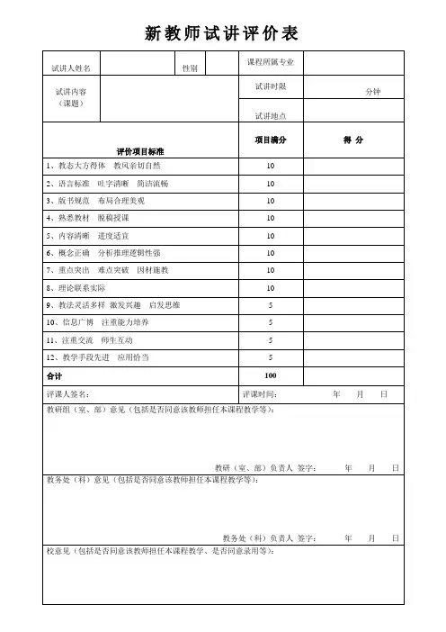 教师试讲评价表