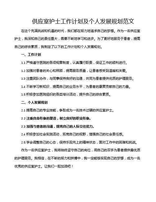 供应室护士工作计划及个人发展规划范文