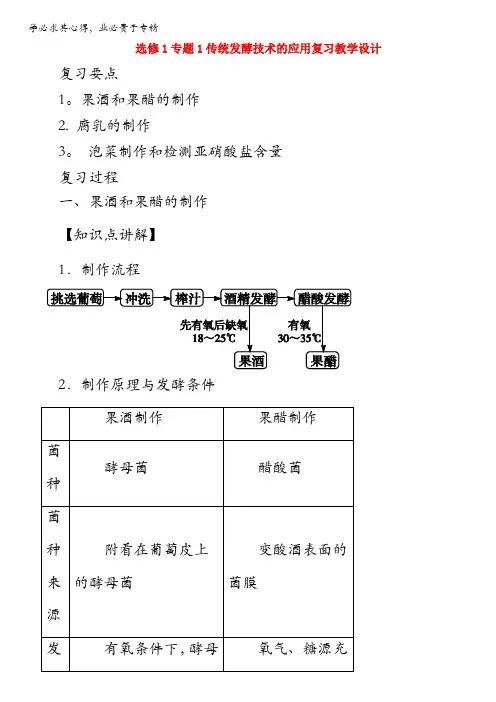 生物专题传统发酵技术的应用复习(教案)