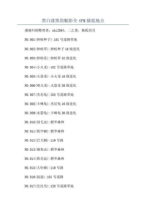 黑白漆黑的魅影全4PM捕捉地点
