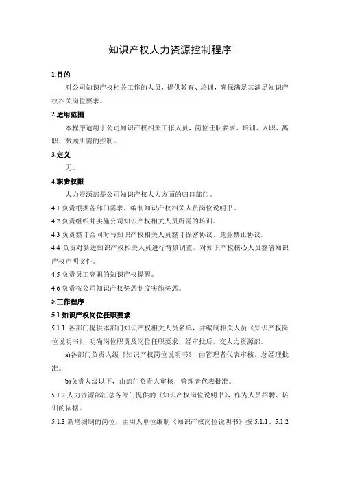 知识产权人力资源控制程序