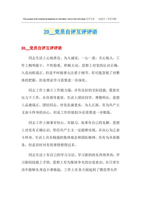 党员自评互评评语