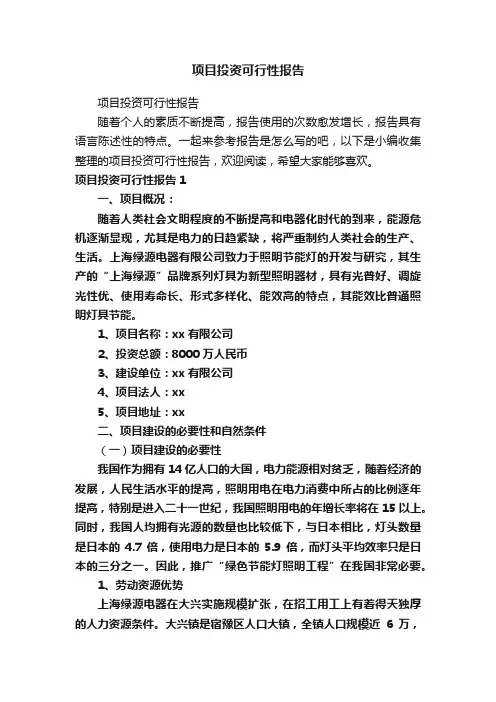 项目投资可行性报告