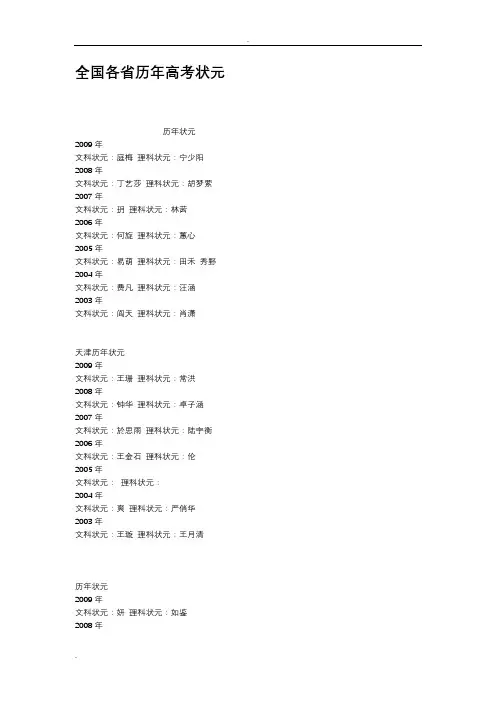 全国各省历年高考状元