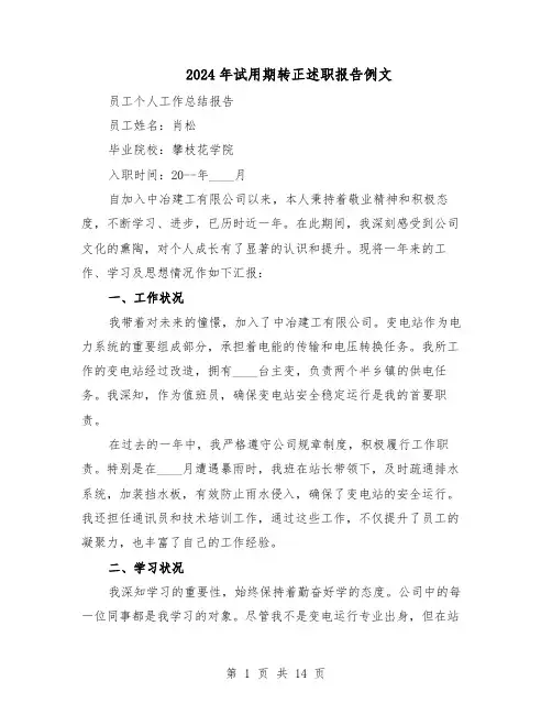 2024年试用期转正述职报告例文（八篇）