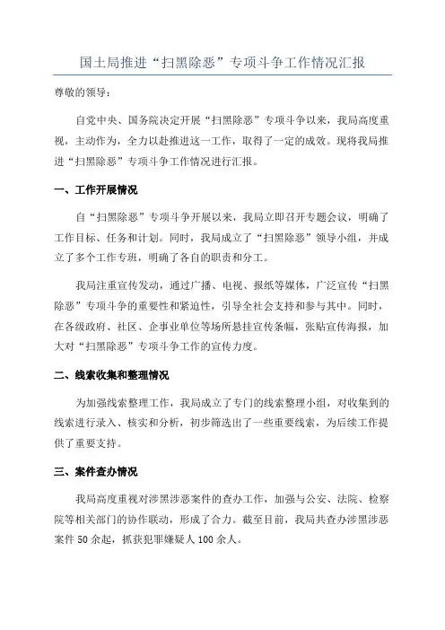 国土局推进“扫黑除恶”专项斗争工作情况汇报