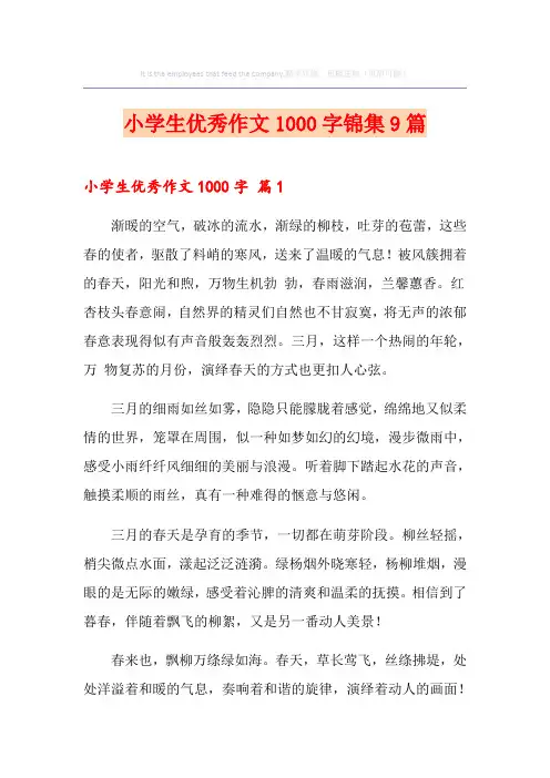小学生优秀作文1000字锦集9篇