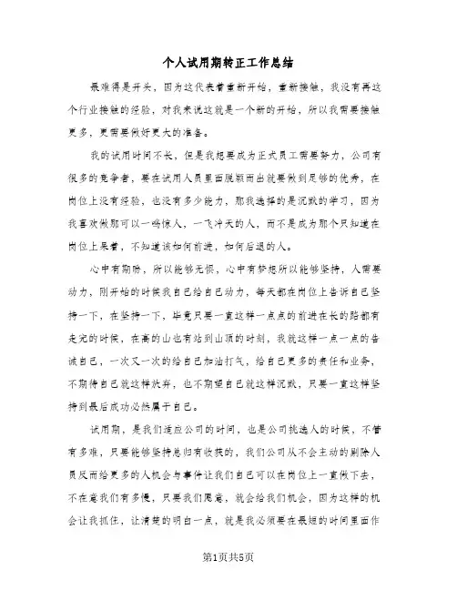 个人试用期转正工作总结(3篇)