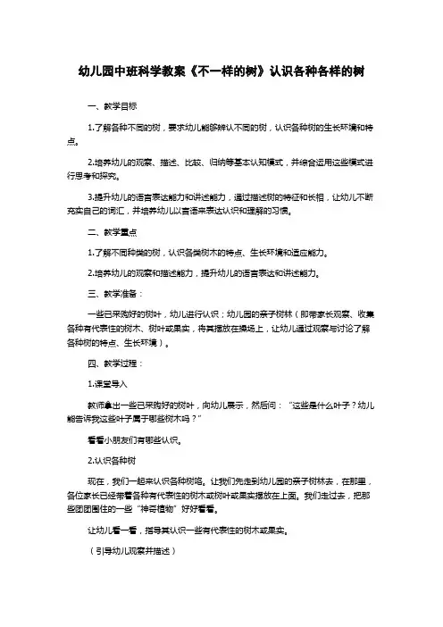 幼儿园中班科学教案《不一样的树》认识各种各样的树