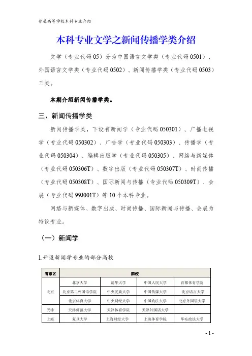 本科专业文学之新闻传播学类介绍