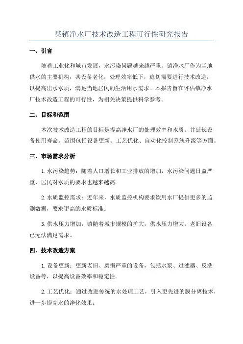 某镇净水厂技术改造工程可行性研究报告