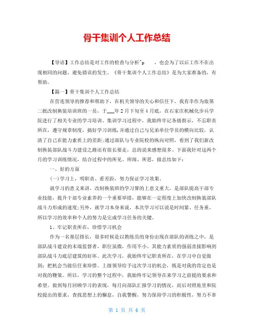 骨干集训个人工作总结