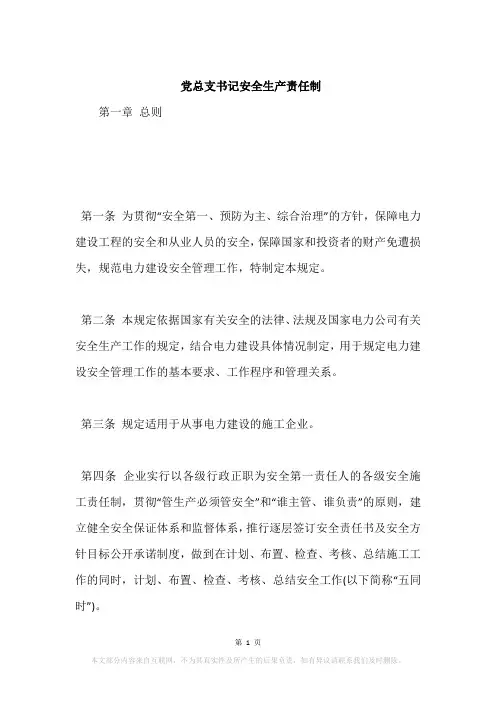 党总支书记安全生产责任制