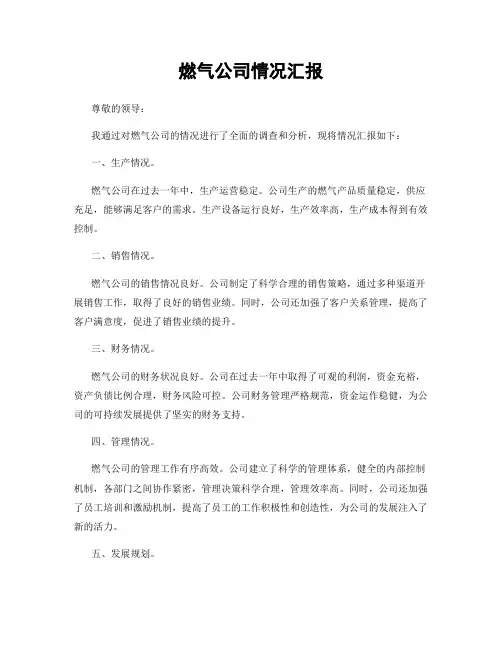 燃气公司情况汇报