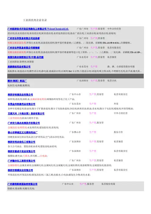 工业清洗剂企业名录(广东)