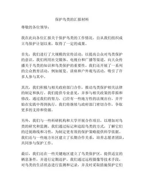 保护鸟类的汇报材料