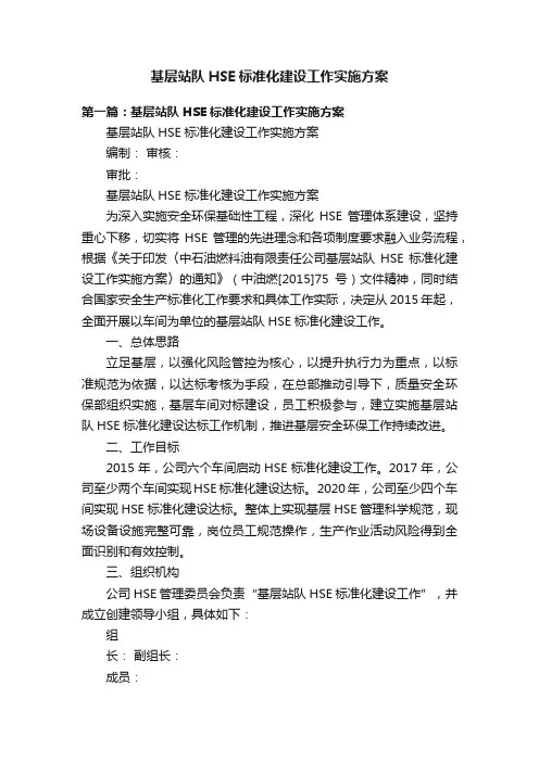 基层站队HSE标准化建设工作实施方案