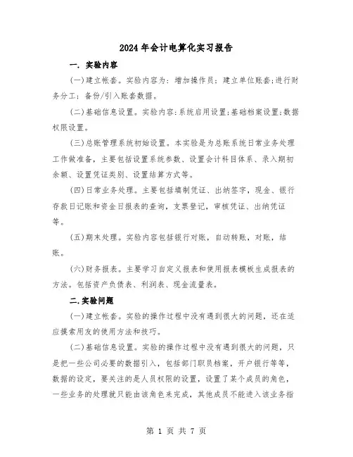 2024年会计电算化实习报告（2篇）