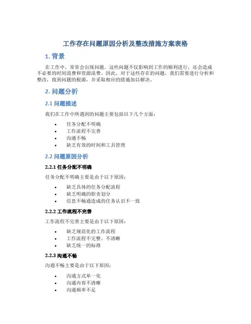 工作存在问题原因分析及整改措施方案表格