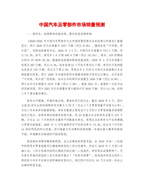 中国汽车及零部件市场销量预测