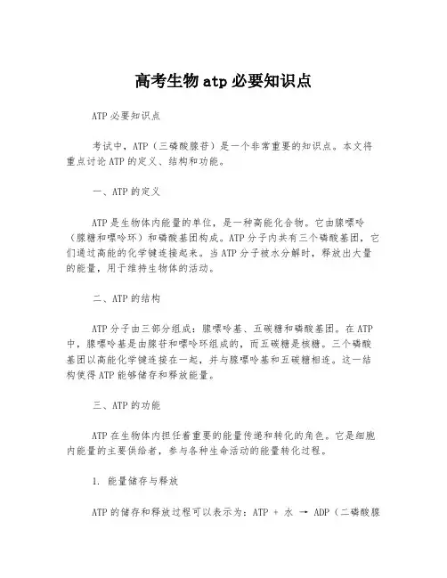 高考生物atp必要知识点