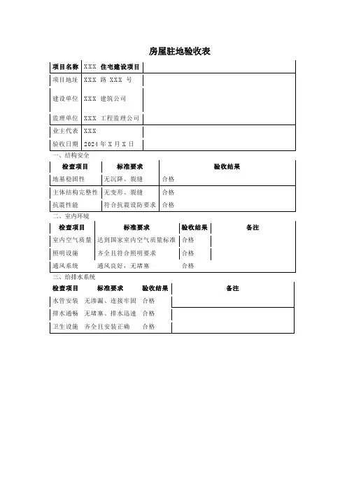 房屋驻地验收表(1)