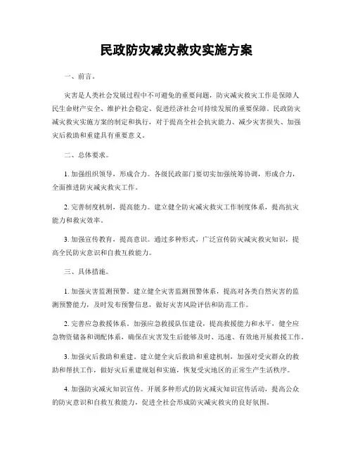 民政防灾减灾救灾实施方案