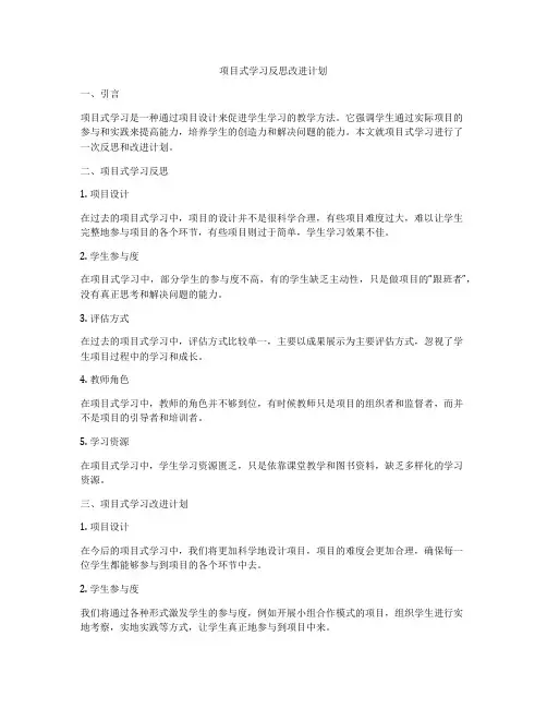 项目式学习反思改进计划