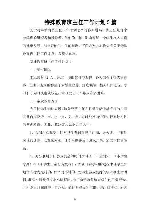 特殊教育班主任工作计划5篇(精编版)