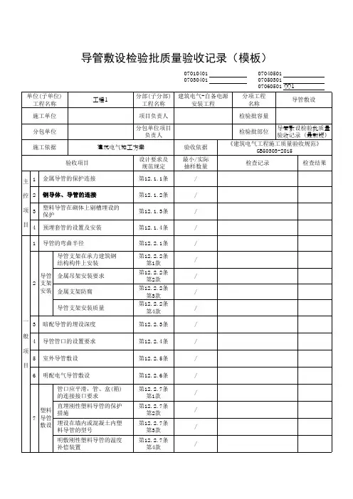 导管敷设检验批质量验收记录(模板)