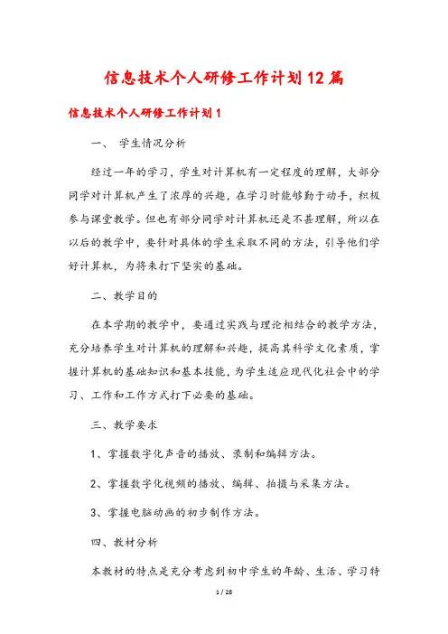 信息技术个人研修工作计划12篇