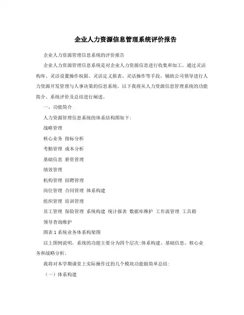 企业人力资源信息管理系统评价报告