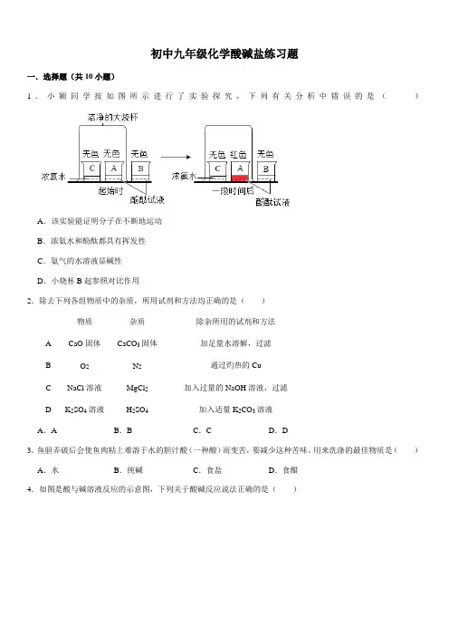 初中九年级化学酸碱盐练习题