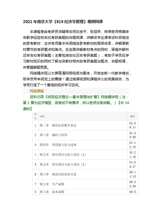 2021年南京大学《919经济学原理》视频网课
