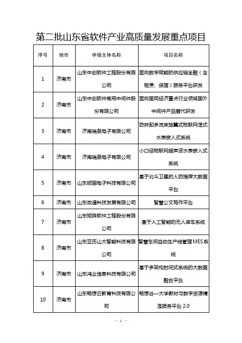 第二批山东省软件产业高质量发展重点项目