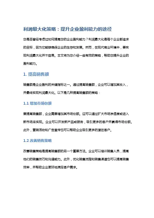 利润最大化策略：提升企业盈利能力的途径