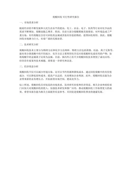 废酸回收 可行性研究报告