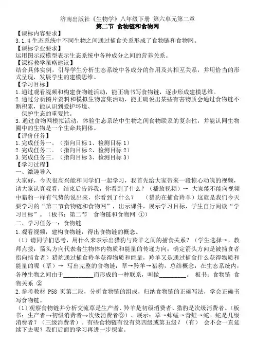 6.2.2食物链和食物网学案-济南版生物八年级下册