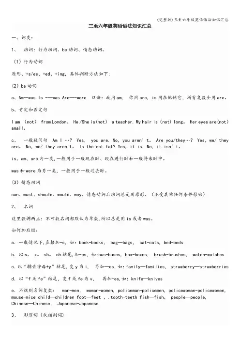(完整版)三至六年级英语语法知识汇总
